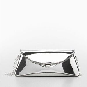 Mango Metallic Silver Clutch with Chain